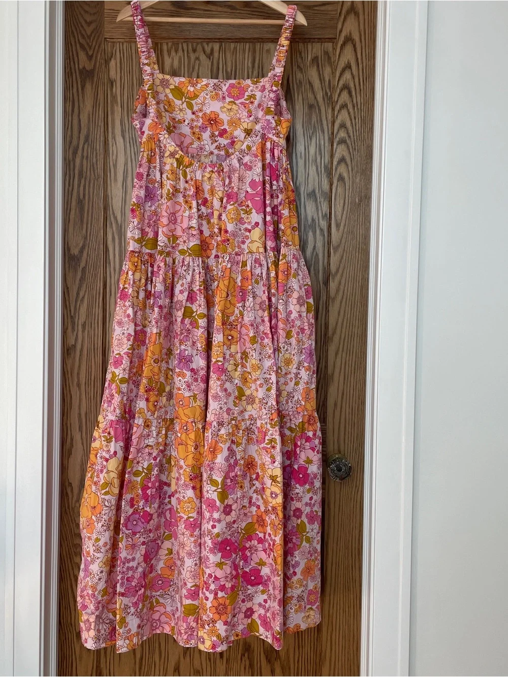 Free People Park Slope Maxi Dress psychedelic pink orange floral M cotton